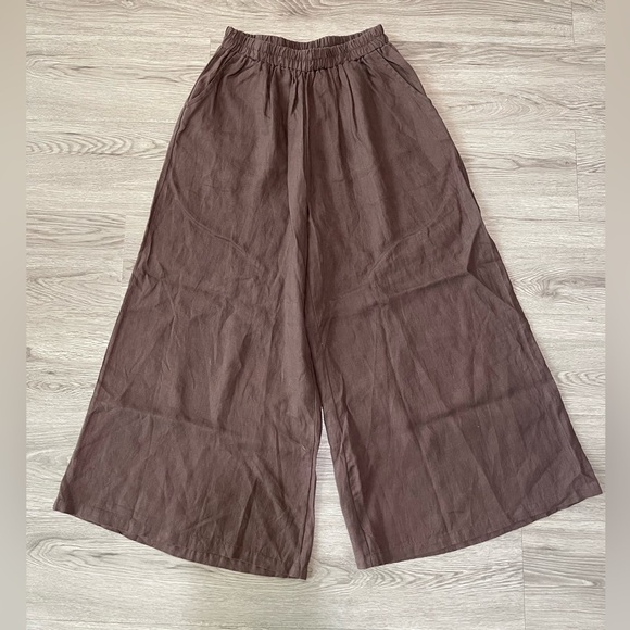 NWT brown linen wide leg pant size large - Picture 1 of 8